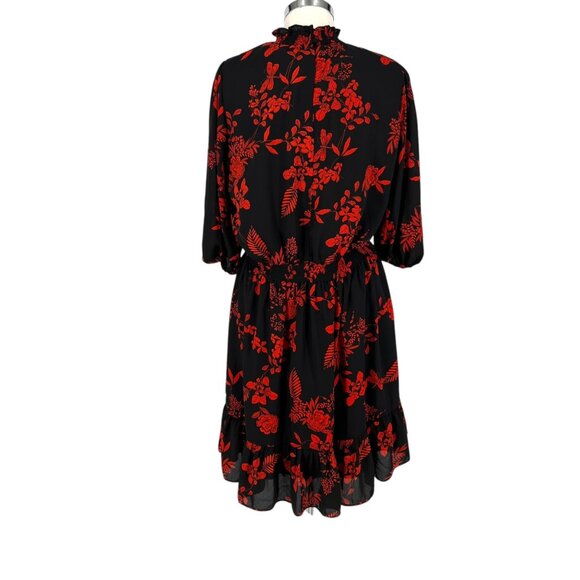 Nanette Lepore Floral Midi A-Line Dress High Neck Black Red Size 12 - Picture 7 of 12